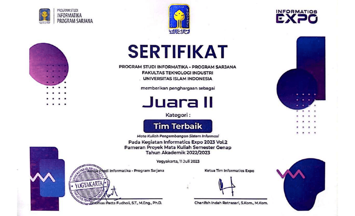  2nd Winner of Informatic Expo 2022/2023: Pengembangan Sistem Informasi